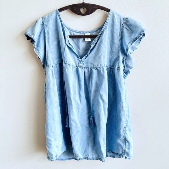 Old Navy Tops - Old Navy Basic Denim Flutter Sleeve Blouse Small Boho Bohemian Retro Work School